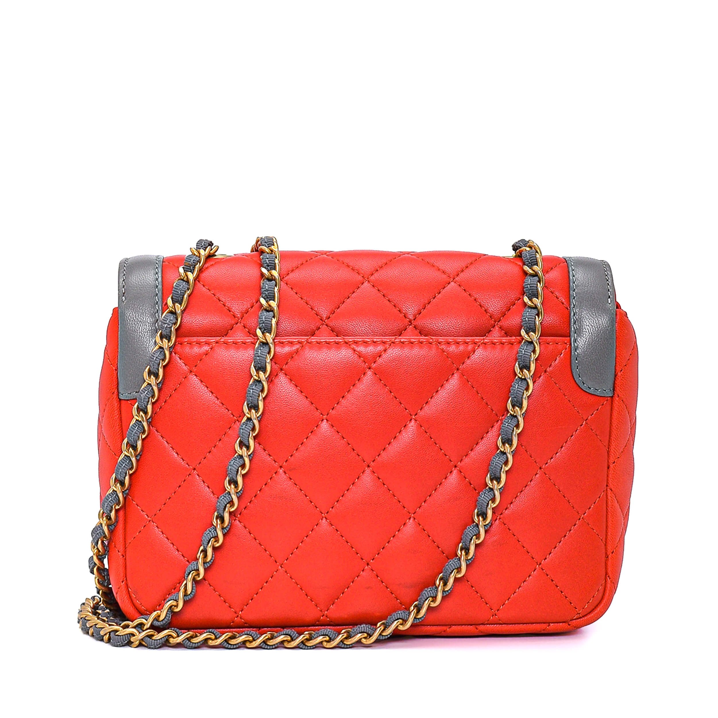 Chanel - Red Quilted Lambskin Leather CC Mini Flap Bag